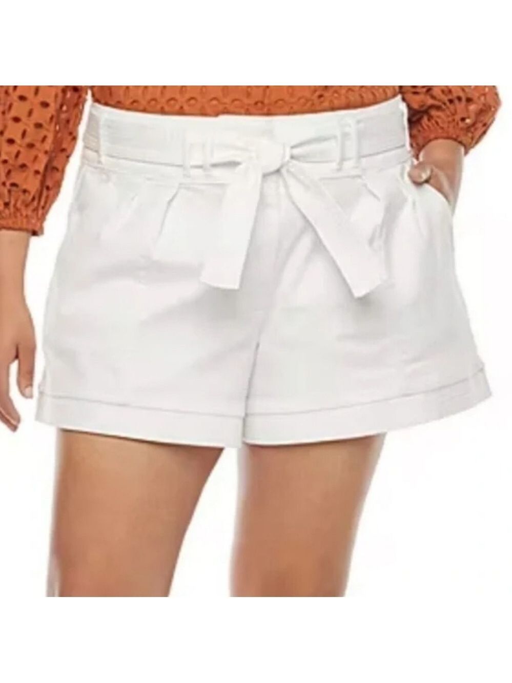 Ryegrass Trapunto Paper Bag Waist tie High Rise twill short White Plus Size 16